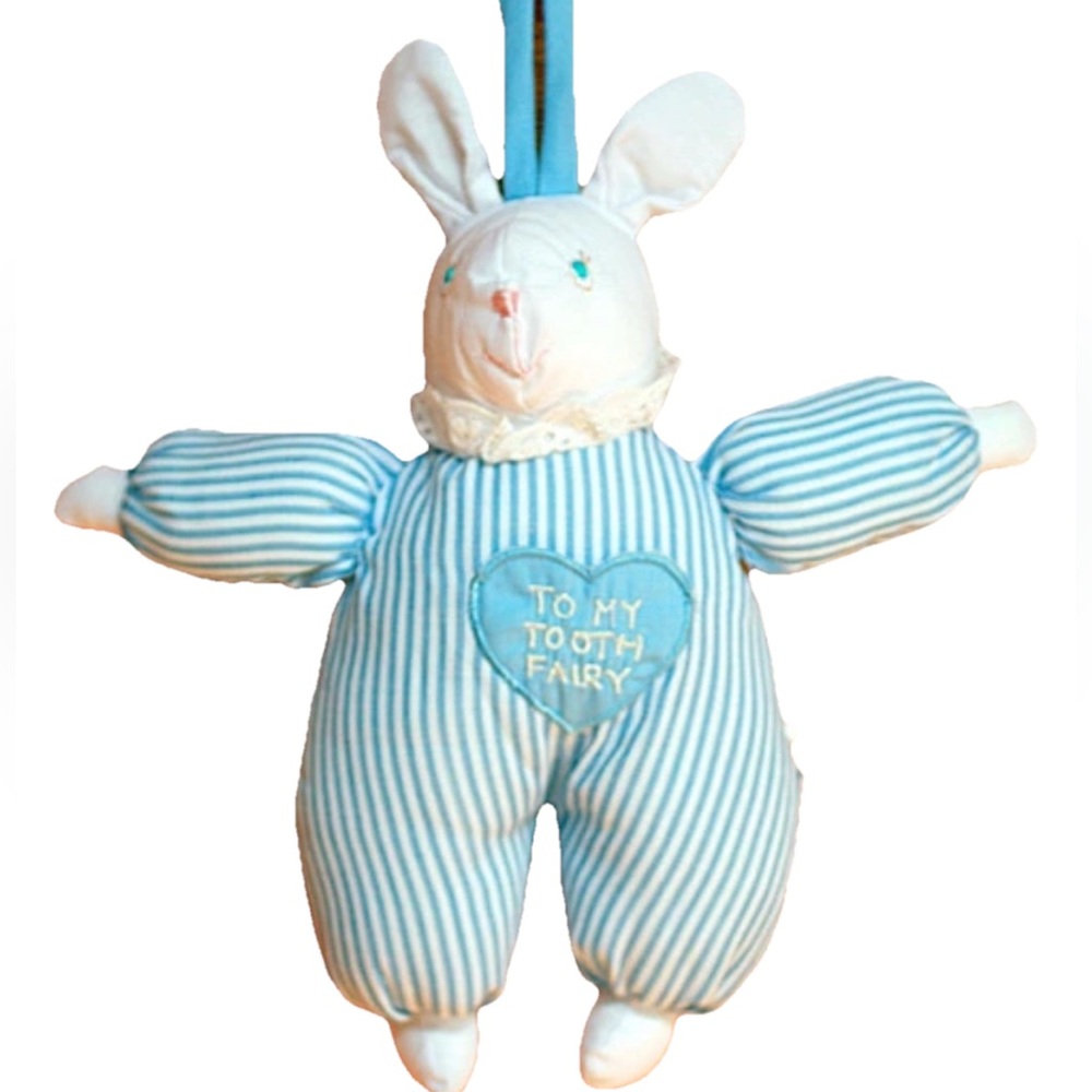 To My Tooth Fairy Hanging Blue Bunny Soft  Holds Tooth Money New Vintage Sealed
